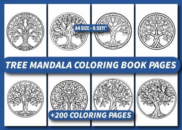 200 Tree Mandala Coloring Book Pages