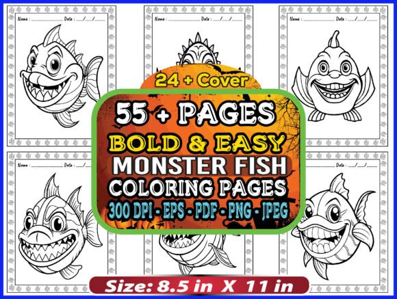 Monster Fish Coloring Book for Kids