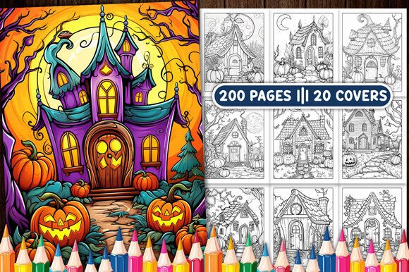 Pumpkin House Coloring Pages for Adults